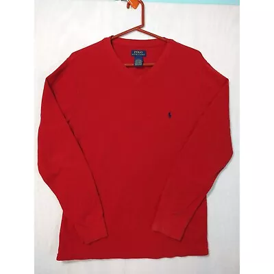 Polo Ralph Lauren Shirt Men Large Thermal Waffle Knit Red Navy Blue Pony V Neck • $20
