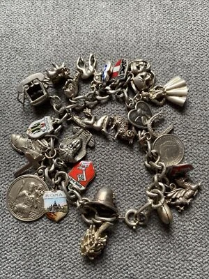 £25.60 • Buy Vintage Silver Charm Bracelet With 24 Charms 