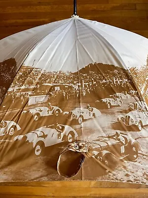 VINTAGE BMW Race Car Umbrella Sepia White All Over Print Germany Automatic 80s • $35