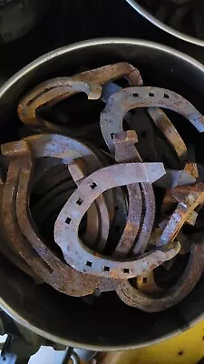 $27.95 • Buy Used Steel Horseshoes Qty 20 Unique Old Style Shoes With Heels. Rusty No Nails 