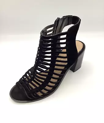 River Island Womens Black Suede High Heel Caged Strappy Sandals Size UK 6 Used • £39.99