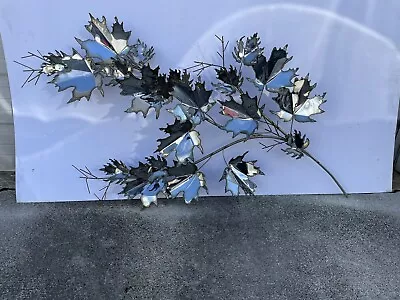 Vintage MCM Signed CURTIS JERE RARE “ CHROME “Maple Leaves Metal Wall Sculpture • $325