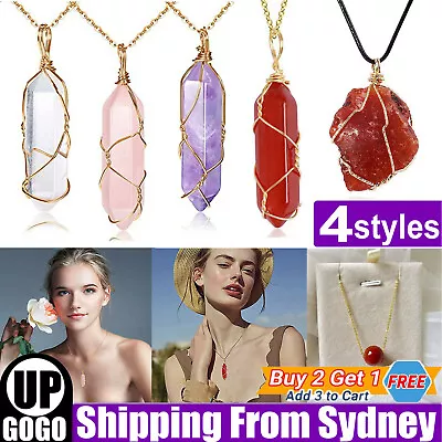 Natural Quartz Crystal Stone Point Chakra Reiki Healing Gemstone Pendant AU • $6.99