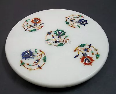 9 Inches Marble Pizza Serving Platter Floral Pattern Inlay Work Tortilla Maker • $130.50