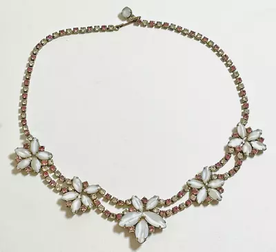 Vtg 16” Pink/Wht/Clear Rhinestone Flower Necklace. 3MM. 26.82 Grams • $11.99