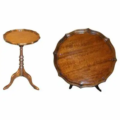 Decorative Flamed Mahogany Pie Crust Edge Tripod Lamp Side End Wine Drinks Table • $590.59