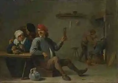 David Teniers The Younger A Man Holding A Glass And An Old Woman Lighting A Pipe • £8.99