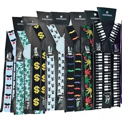 Pack Of 2 Men Mustache Print Braces Piano Suspenders Party Adjustable Suspender • $18.58