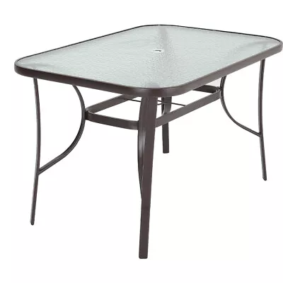 Round/Rectangle Glass Garden Table Metal Outdoor Bistro Cafe Patio Dining Table • £33.99