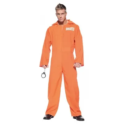 Prisoner Costume Adult Convict Orange Jumpsuit Halloween Fancy Dress • $25.94