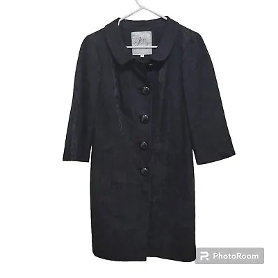 $495 Milly Of New York Women's Black Brocade 3/4 Sleeve Dress Coat Size 4 • $85