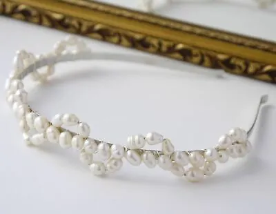 Large Ivory Rice Pearl Lace Design Bridal Headband • £20