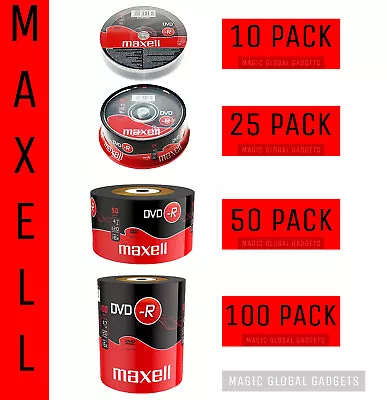 Maxell DVD-R | Recordable Blank DVD Discs Media 25/50/100 Pack | 4.7GB 120MINS | • £12.75