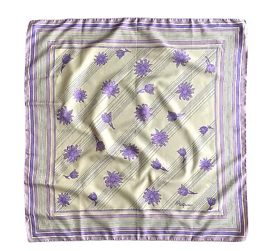 Vintage Ralfeaux Scarf Lavender Purple Beige Floral Diagonal Stripe 26 In Square • $26