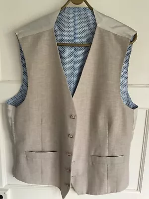 Mens Beige/Natural 100% Linen Waistcoat Size 40R - MADE IN THE UK • £25