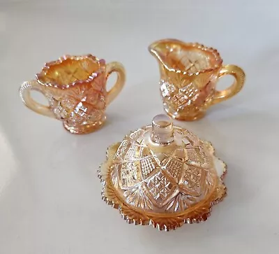  Vintage Children’s Amber Carnival Ware Playset Butter Dish/creamer/sugar Bowl • $11.95