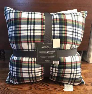 New! Eddie Bauer Anderson Plaid Flannel Sherpa Euro Sham 2 Pillow Set • $59.98