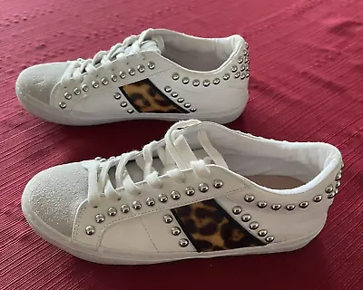$16.51 • Buy Zara Shoes Sneaker White Gray Suede Silver Stud Leopard Print Women 36 EU / US 6