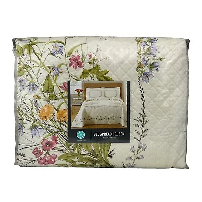 Martha Stewart Floral Bouquet QUEEN Bedspread Multi Floral • $73.60