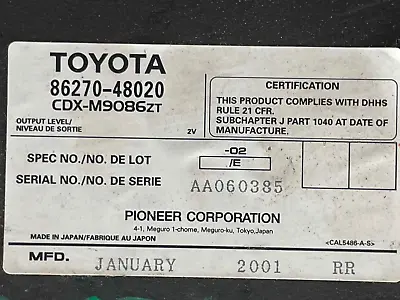 2001 Lexus Rx300 Radio Cd Disc Change Pioneer Oem 86270-48020 99 00 01 02 03 • $84.99