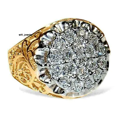 2CT Men's Kentucky Cluster Lab Created Diamond Ring 14k Yellow Gold Plated • $119.21