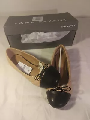Lane Bryant Slip On Comfort Cap Toe Womens Flat Tan/ Black Shoes Size 9W. *NEW* • $36.85