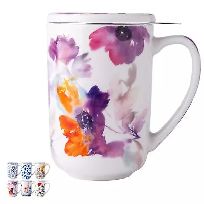 Porcelain Tea Mug With Infuser And Lids 18 Oz Tea Cup Strainer With Tea Bag ... • $32.69