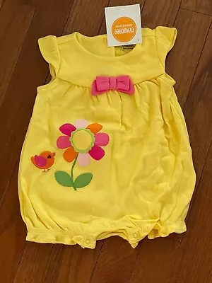 New Gymboree Brand New Yellow Flower Bird Bow Bubble Suit Romper Size 0-3 Months • $18.50