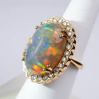 Opal Ring 18ct Gold Hallmarks UK Size M Statement Jewellery October Birthday Her • £3995