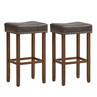 Set Of 2 Vintage Upholstered Bar Stools Counter Chair Kitchen Saddle Seat Stool • $98.99
