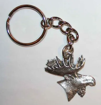 MOOSE Head Fine Pewter Keychain Key Chain Ring USA Made • $11.99