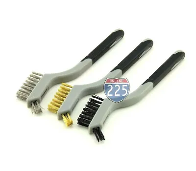 3 Mini Wire Brushes Nylon Brass Stainless-Steel Cleaning Detailing Polish Set US • $9.95