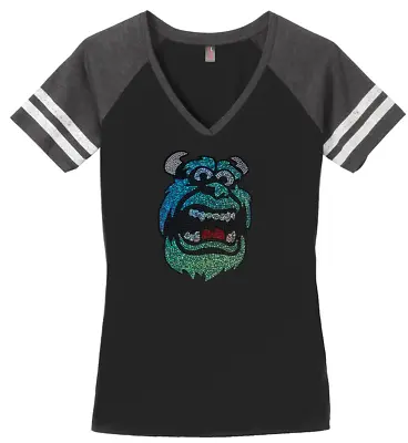 Women's Sully Monster's Inc. T-Shirt Ladies Tee Shirt S-4XL Bling V-Neck • $29.99