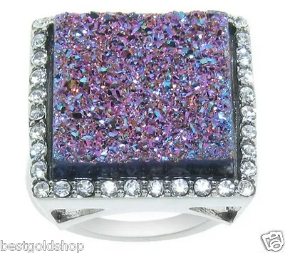 QVC Multi-Color Rainbow Drusy Quartz Ring Stainless Steel By Design J272086 • $35.99