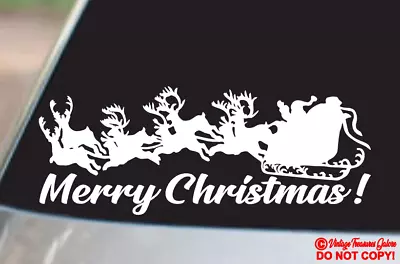 MERRY CHRISTMAS! SANTA REINDEER SLEIGH Vinyl Decal Sticker Window Wall Bumper • $2.99