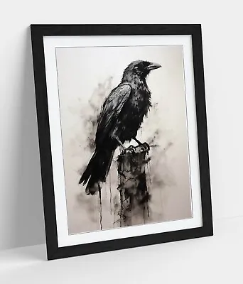 Charcoal Sketch Drawing Of Raven Crow Corvid -framed Art Poster Paper Print • £19.99