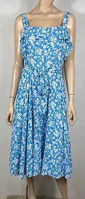 Review Blue & White Floral Dress With Tie Belt - Size 16 • $65