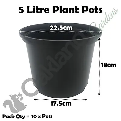 5 Litre Black Plant Pots Plastic Round Flower Pot  L LT High Quality Qty = 10 • £10.45