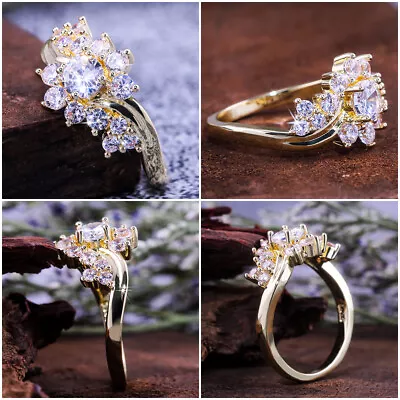 £3.10 • Buy Pretty Flower Jewelry 18k Yellow Gold Plated Rings Cubic Zirconia Ring Size 6-10