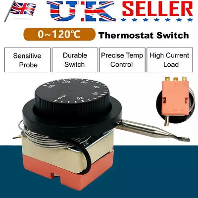 12V Universal Capillary Thermostat Cooling Radiator Fan Control Switch 0-120℃ UK • £9.99