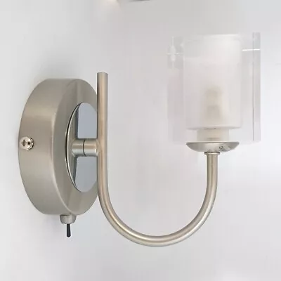 Litecraft Wall Light Fitting With Glass Cube Shade - Satin Chrome Clearance      • £18.99