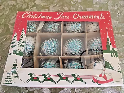 Vtg. Japan Blue  Pinecone Christmas Ornaments In Box #6 ONLY 11 • $85
