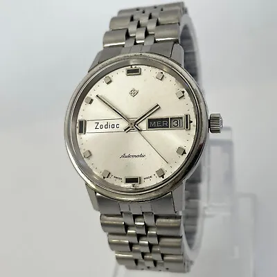 1970's ZODIAC Automatic Watch 762.931 Day/Date Round Silver Mens Gents Sea Wolf • £250