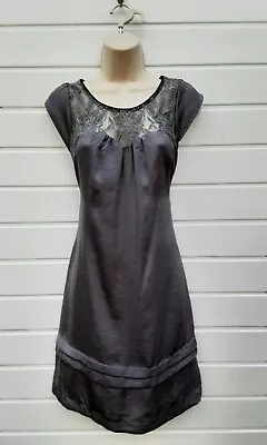 Tunicshift Dressgrey Sateenlace Yoke60's70's80's Vintage Stylesize 8 App • £5.99