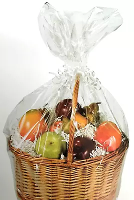 1 X CLEAR HAMPER BASKET Gift CELLOPHANE DISPLAY BAGS With Tie CHRISTMAS EASTER • £2.99