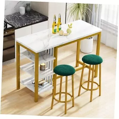  3-Piece Bar Table Set Faux Marble Pub Table Kitchen Table Set With 47.2 Inch • $159.93