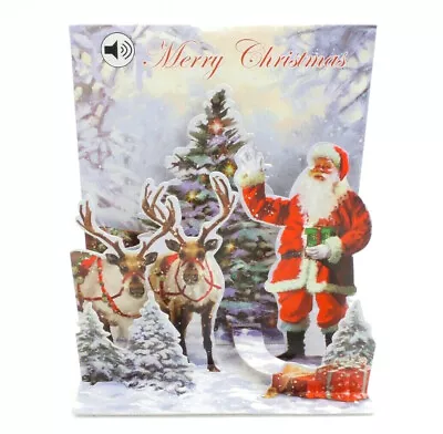 Christmas 3D Pop Up Greeting Card Jolly Santa And Reindeer With Sound • $12.99