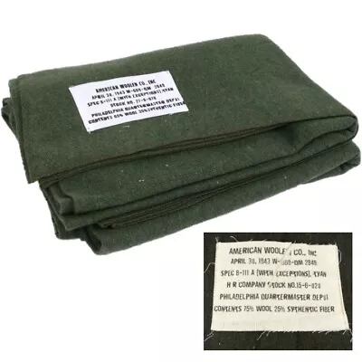 WW2 US Army Replica Wool Blanket American Military Repro Bedding Sheet Camping • £27.99