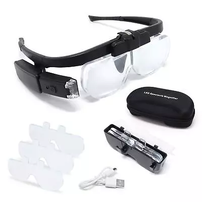 LED Head Mount Magnifier Glasses With 3 Detachable Lenses 2 Led Professional ... • $29.65