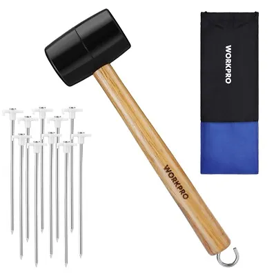 WORKPRO 16oz Tent Stakes Hammer Set Rubber Hammer With 10PCS Metal Tent Stakes • $29.99